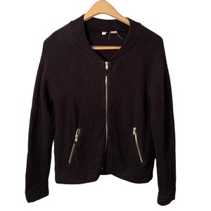 Anthropologie Moth Black Patterned Textured Zip Front Cardigan Size S